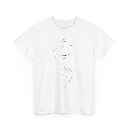 Stylish white cotton t-shirt displaying a sophisticated outline of an animal's profile, embodying contemporary design and whimsical charm for a refined casual look.