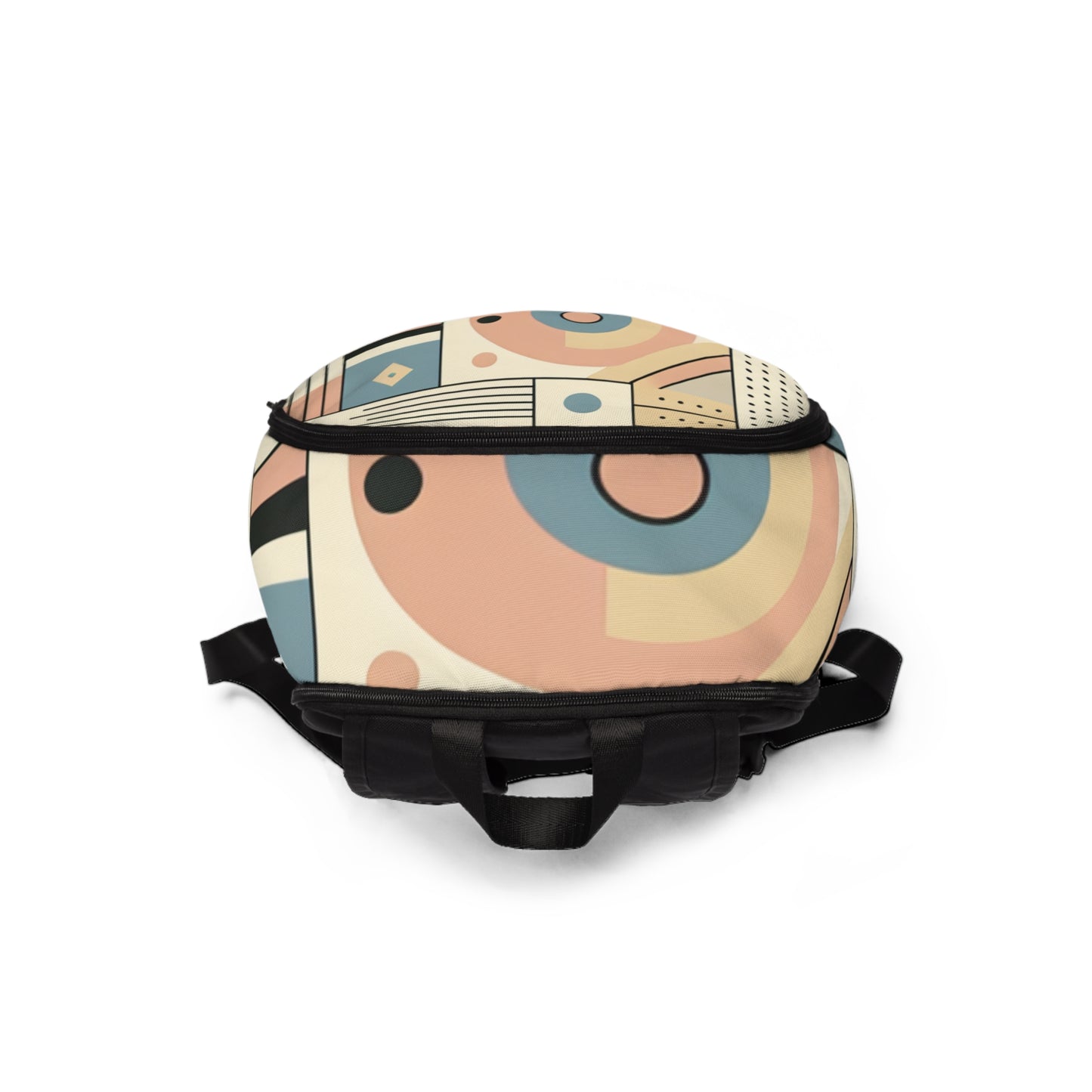 Comfort-focused design of the Pastel Geometric Backpack by Dazzling Dreams Studio, featuring padded straps and breathable back panel for effortless style and comfort.