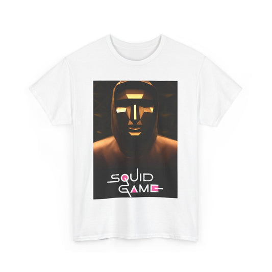 Squid Game Unisex Men´s Women´s Graphic Cotton Funny T Shirt Tee showcasing a bold image of the famed mask from the Netflix series, ideal for making a statement in urban fashion.