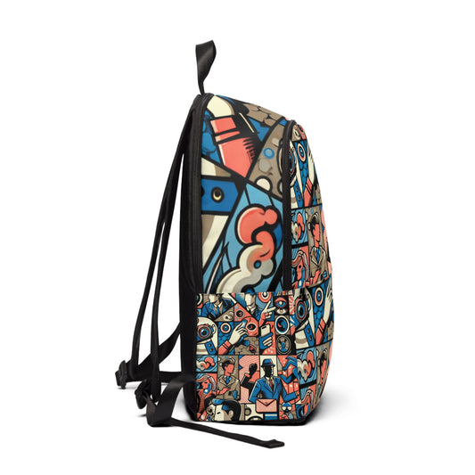 Vibrant Modern Pop Art Backpack by Dazzling Dreams Studio featuring dynamic cartoon figures and a striking design, perfect for adding a touch of luxury to your everyday style.