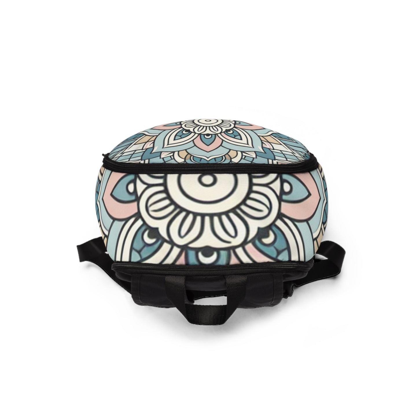 Luxurious FlexFit Fusion Art Backpack by Dazzling Dreams Studio, featuring a stylish pastel design with intricate patterns in soft blues, gentle pinks, subtle greens, and warm yellows, perfect for modern travellers who appreciate artistry and elegance.