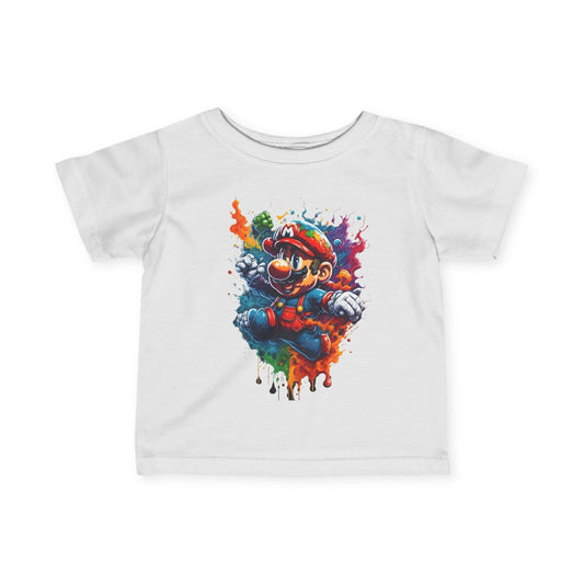 Elegant unisex baby’s computer game graphic tee in pristine white showcasing a lively game-themed illustration, perfect for ages 6 months to 2 years.