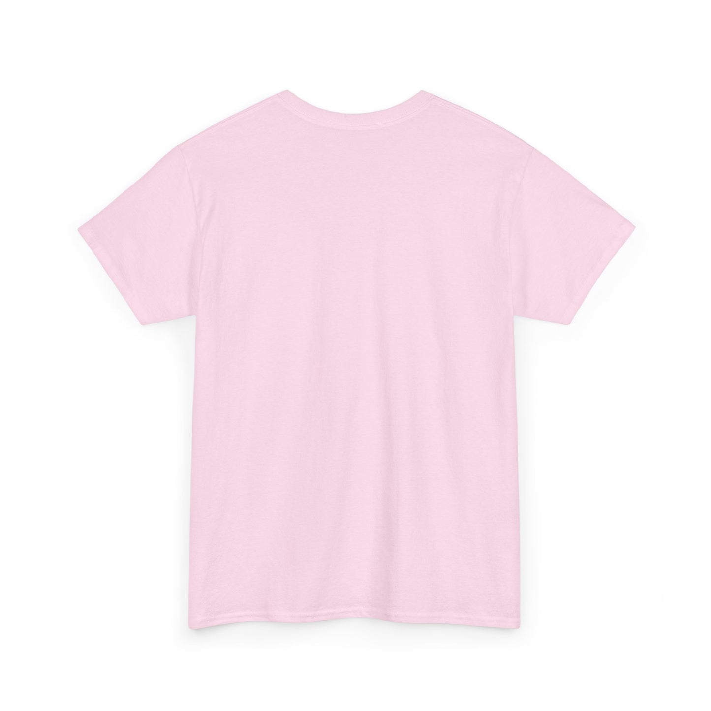 Back View of the Iridescent Floral Sphere Unisex Cotton Tee Graphic T Shirt in pastel pink, presenting a simple yet sophisticated design.