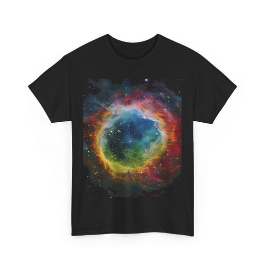 Elegant The Ring Nebula Graphic T-Shirt featuring a mesmerizing representation of the universe, crafted for style and comfort in premium cotton.