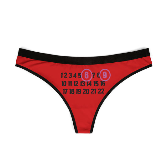 Dazzling Dreams Studio's luxurious 69 thong in vibrant red, featuring cheeky numbers and playful design, perfect for adding a flirty touch to your lingerie collection.