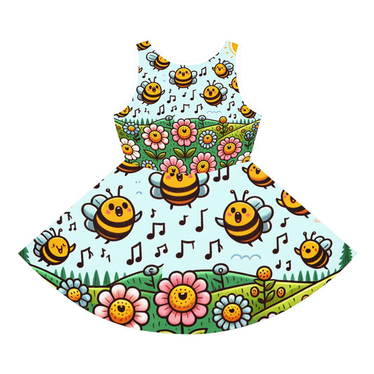 Luna Whitlock Girls Sundress with an enchanting floral and bee print, designed for delightful summer outings. This stylish piece combines playful aesthetics with a comfortable fit for every adventure.