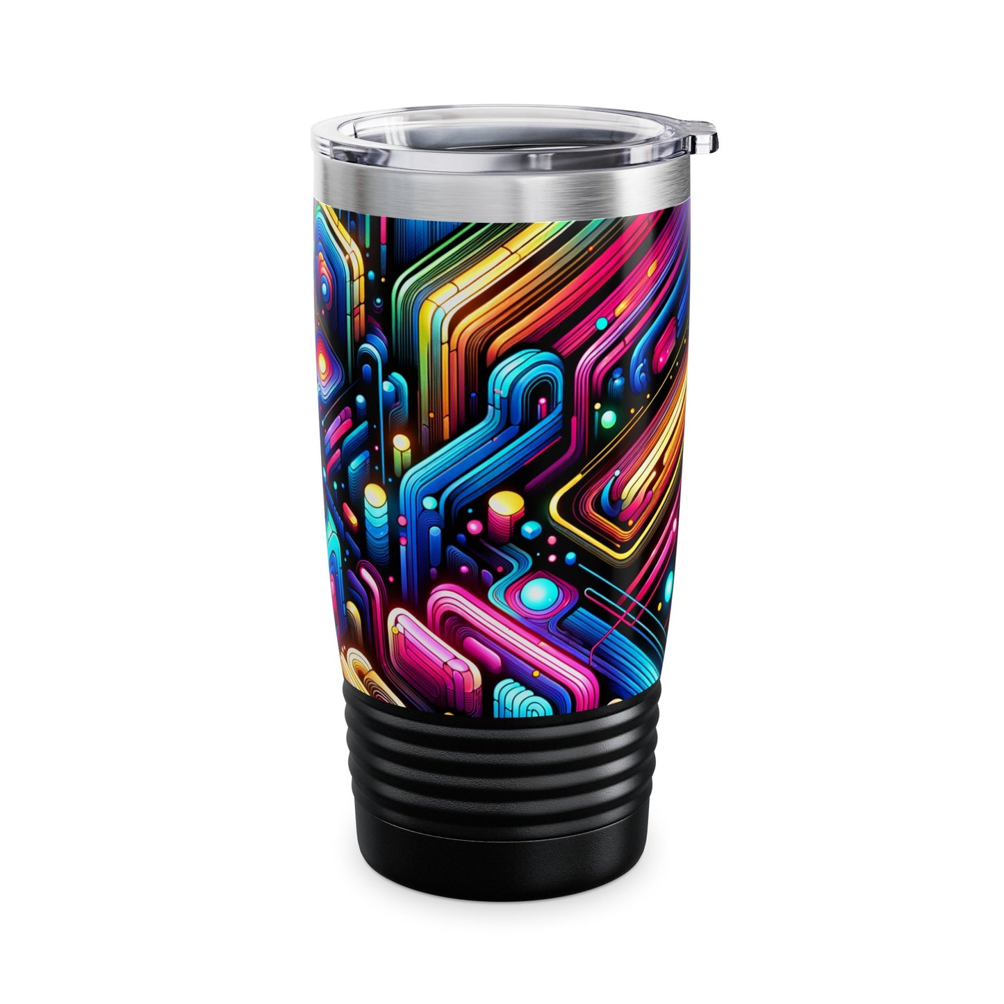 Elegant 20Oz Neon Brilliance Tumbler by Dazzling Dreams Studio, perfect for hot or cold beverages, featuring a clear push-on lid for easy sipping.