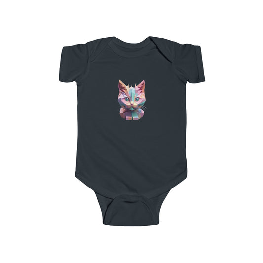 Luxury Kitten Bodysuit in dark navy, featuring a geometric kitten design, perfect baby romper for style and comfort.