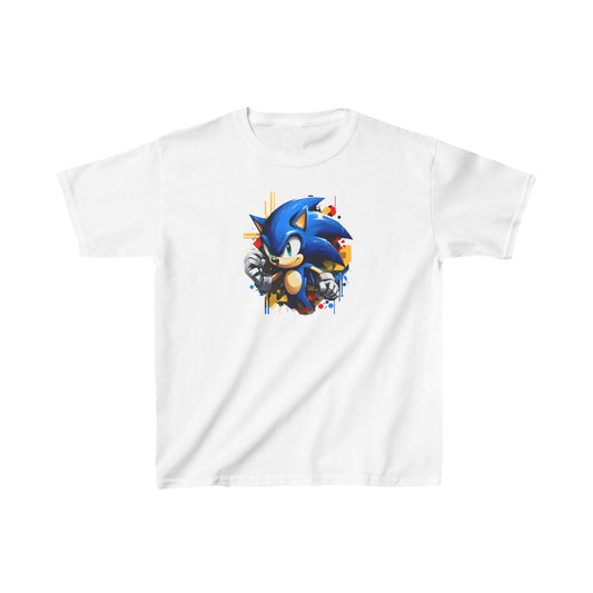 Child´s Sonic The Hedgehog Unisex Graphic Tee Shirt Kids in white, showcasing an eye-catching illustration of Sonic, designed for trendy youngsters.