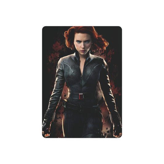 Marvel Black Widow Metal Art Poster featuring a striking image of the character in a sophisticated design, an ideal addition to luxury home decor.