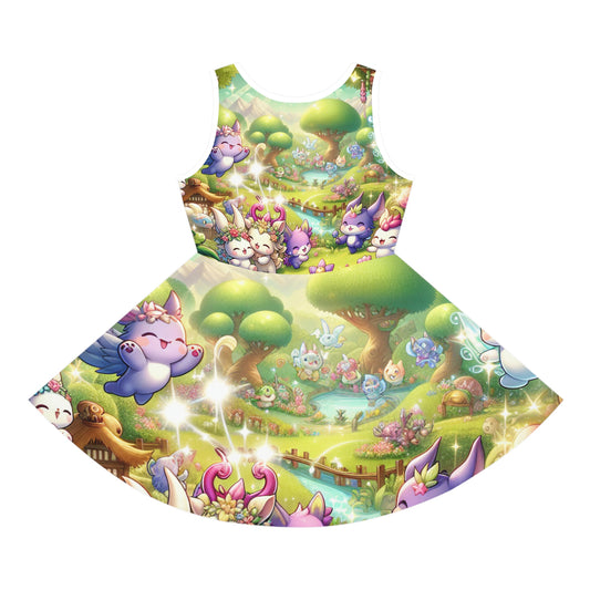 Sophie Littleshine Girls Sundress showcasing colourful fantasy animal prints, ideal for summer fashion and playful adventures.