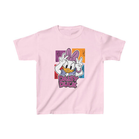 Elegant Unisex Kids Daisy Duck Cotton T-Shirt in pink, showcasing a whimsical Daisy Duck design, ideal for playful sophistication.