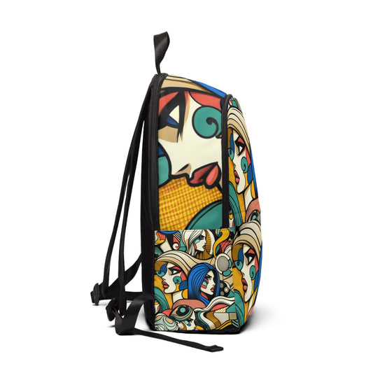 Mosaic Fusion Elegance Pop Art Chic Backpack by Dazzling Dreams Studio featuring a stylish abstract design and vibrant comic motifs.