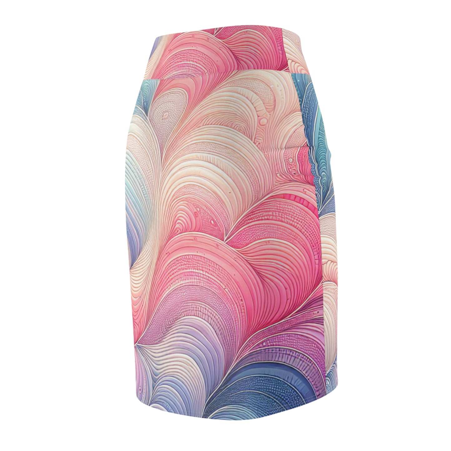 Valentina D'Ambrosio Artistic Pencil Skirt in Pastel Pink, Purple & Blue Hues - High-Quality Comfort, designed with a luxurious finish and an eye-catching pattern of soft hues.