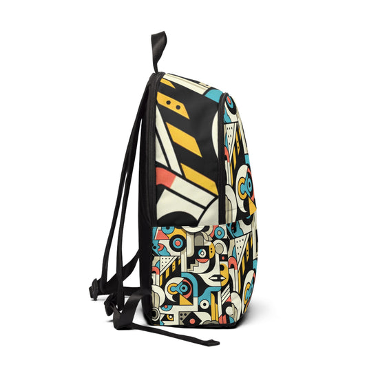 Close-up view of the Trendy Abstract Cartoon Motif Backpack by Dazzling Dreams Studio, highlighting exquisite craftsmanship and durable materials, perfect for stylish functionality.