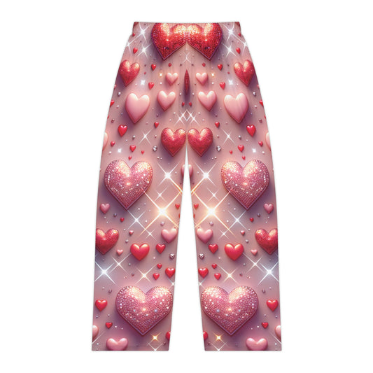 Chic Women's Glittering Hearts Pajama Pants with a stunning heart motif, ideal for stylish relaxation and a touch of glamour.