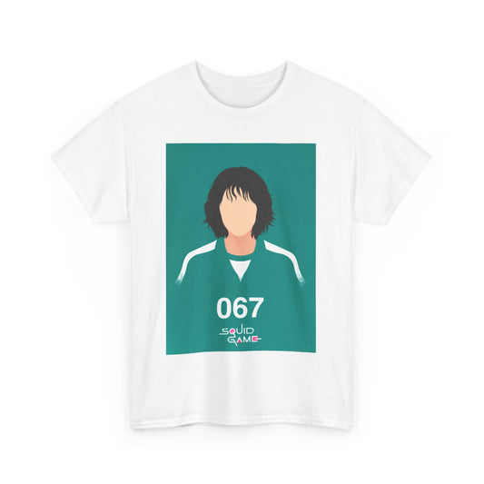 Squid Game Unisex Men´s Women´s Graphic Cotton Funny T Shirt featuring a minimalist design with the number 067 inspired by the hit series, perfect for stylish fans of psychological thrillers.