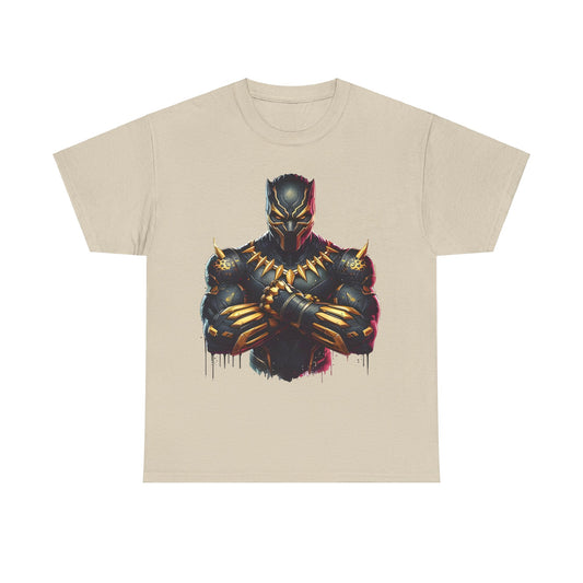 Elevate Your Style With The Black Panther Unisex Graphic Tee – Iconic Marvel Superhero Design showcasing a captivating Black Panther graphic on a beige tee.