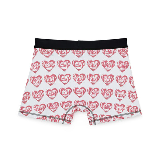 Rear view of Valentines Naughty Cheeky Mens Boxer Briefs, showcasing vibrant heart pattern and cheeky design, ideal for adding humour to romantic occasions.
