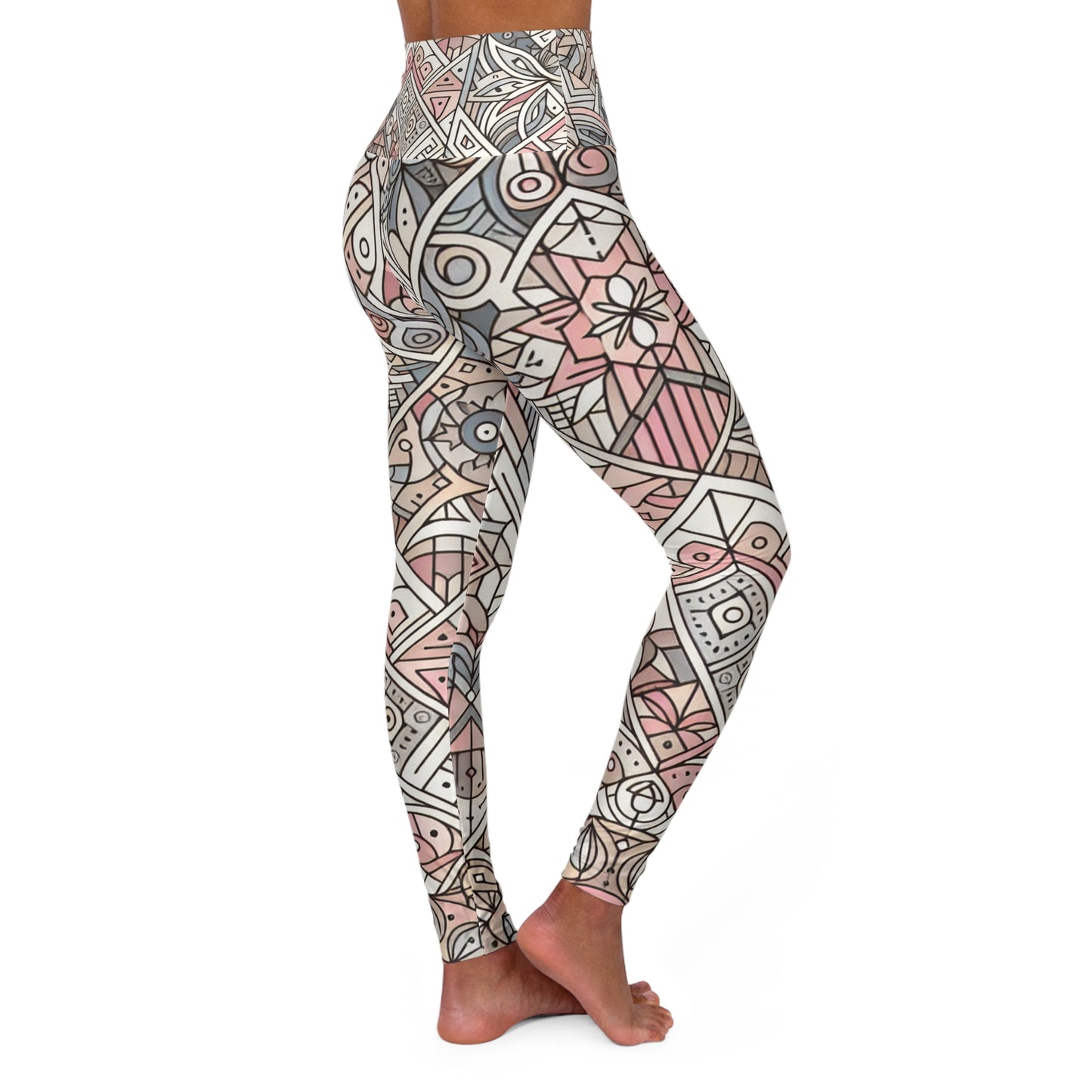 Chic Dazzling Dreams Studio PowerFlex Studio leggings featuring unique geometric patterns in soothing pastel colours, perfect for workouts or casual outings.