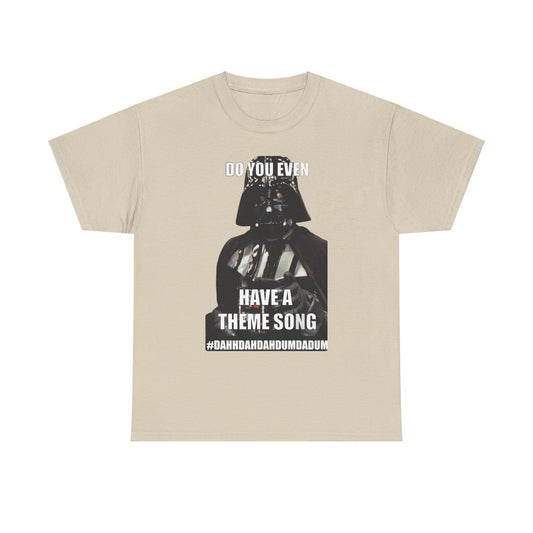 Sophisticated Darth Vader Star Wars unisex cotton t-shirt design, showcasing a classic image of the iconic Sith Lord alongside the playful hashtag #Dahhdahdahdumdadum, perfect for meme lovers and movie aficionados.
