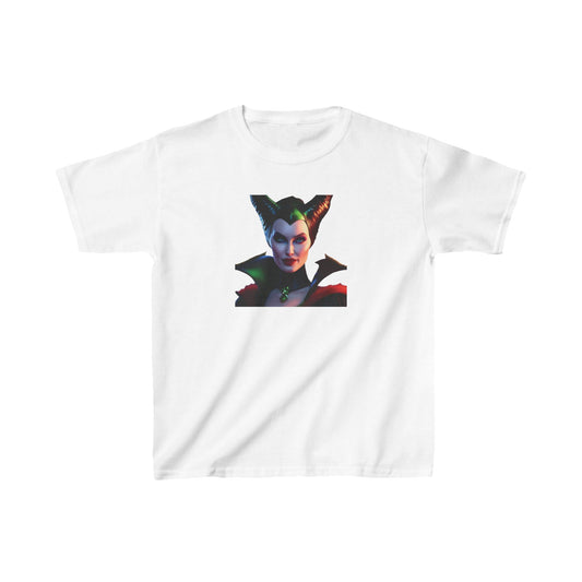 Maleficent Kids Tee in white showcasing the enchanting Maleficent graphic, made from high-quality cotton, perfect for Disney fans seeking style and comfort.