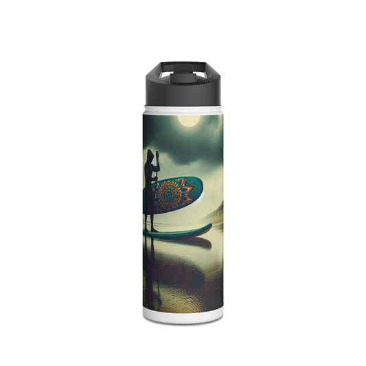 Elegant Fantasy Paddleboarding Stainless Steel Water Bottle showcasing a serene paddleboarder silhouette, perfect for outdoor enthusiasts who appreciate functionality and aesthetics.