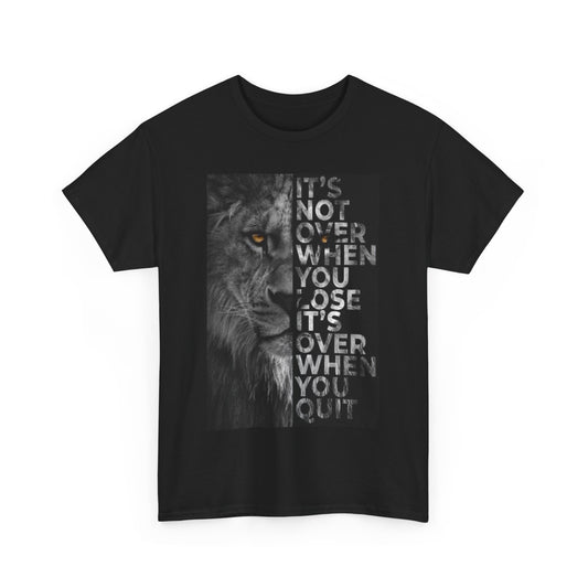 Discover the luxury of the 'It's Not Over' graphic unisex t-shirt from Dazzling Dreams, showcasing a majestic lion and an inspiring message that embodies resilience.