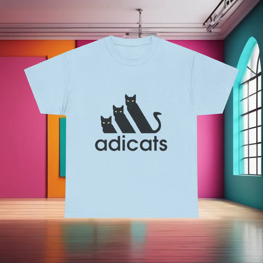 Showcase your unique fashion sense with the Adicats Logo Graphic T-Shirt in light blue, an ideal choice for luxury streetwear enthusiasts.