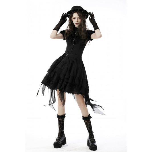 Close-up of the intricate ruffle collar on the Dark In Love Sinead Black Blouse, highlighting its luxurious design.