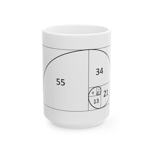Fibonacci Spiral Image Ceramic Mug – This elegant 12 oz coffee cup adds a splash of mathematical charm to your tea or coffee routine.