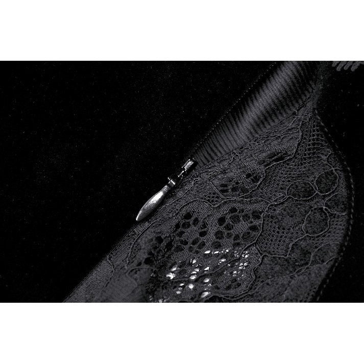 Model wearing the Dark in Love Fia Gothic Maxi Dress, highlighted against an atmospheric backdrop, demonstrating the perfect blend of elegance and dramatic flair in Gothic fashion.