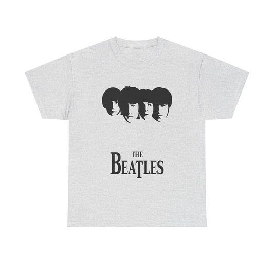 Vintage Beatles Logo Graphic Tee in grey, featuring the famous Beatles silhouette and logo. Ideal for fashion-forward music enthusiasts seeking a blend of nostalgia and style.