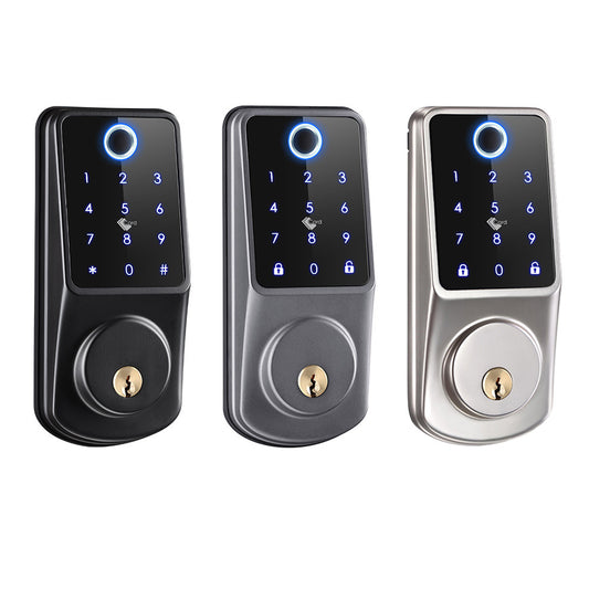 Luxury Fingerprint Password Control Lock displayed in three elegant colours: black, grey, and silver, perfect for sophisticated security solutions.