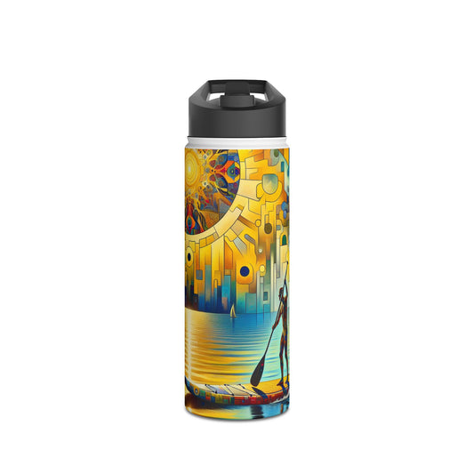 Fantasy Paddleboarding Stainless Steel Water Bottle showcasing stunning artistic visuals of a paddleboarder, embodying luxury and functionality for hydration during adventures.