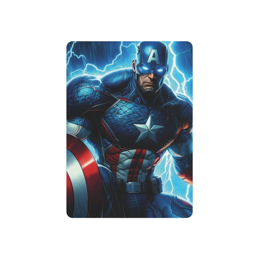 Marvel Captain America Metal Art Poster in premium aluminium featuring an imposing superhero in vibrant colours, ideal for an elegant interior design accent celebrating heroism.