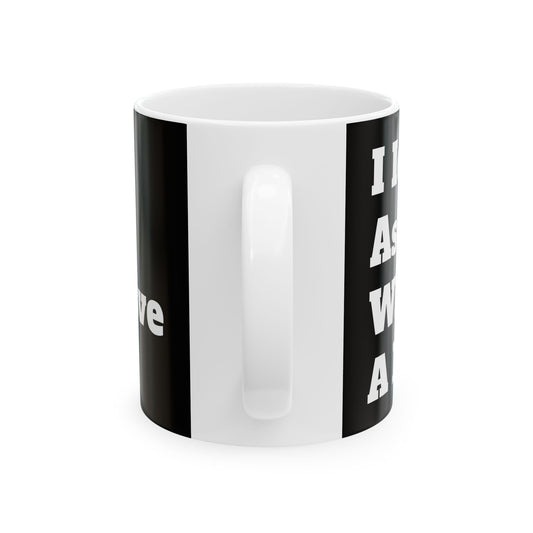 Funny Inappropriate Slogan Ceramic Mug showcasing playful design on a sleek black and white finish, an ideal addition to any sophisticated kitchenware collection.