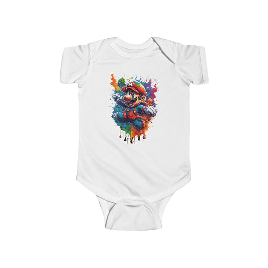 Unisex Baby Computer Game Jersey Bodysuit with an enchanting Mario design, made from luxurious cotton for ultimate comfort, perfect for infant game lovers.