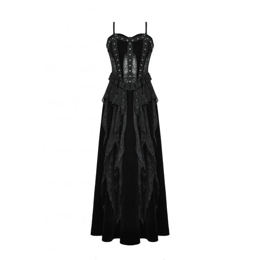 Close-up view of the lace detailing and corset design of the Dark in Love Fia Gothic Maxi Dress, highlighting its luxurious craftsmanship.