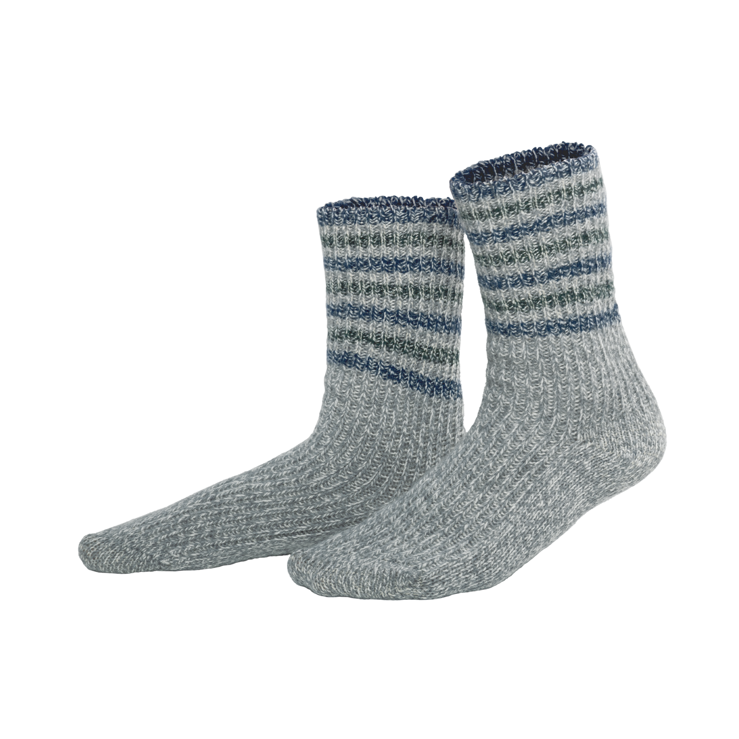 Luxury organic cotton and wool striped socks in a slim fit, offering eco-friendly comfort and stylish look.