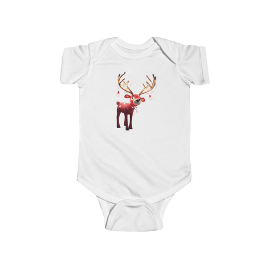 Luxury Christmas Reindeer Bodysuit for Infants - Cute Baby Clothes featuring a charming reindeer design on a white background. Perfect for festive occasions.