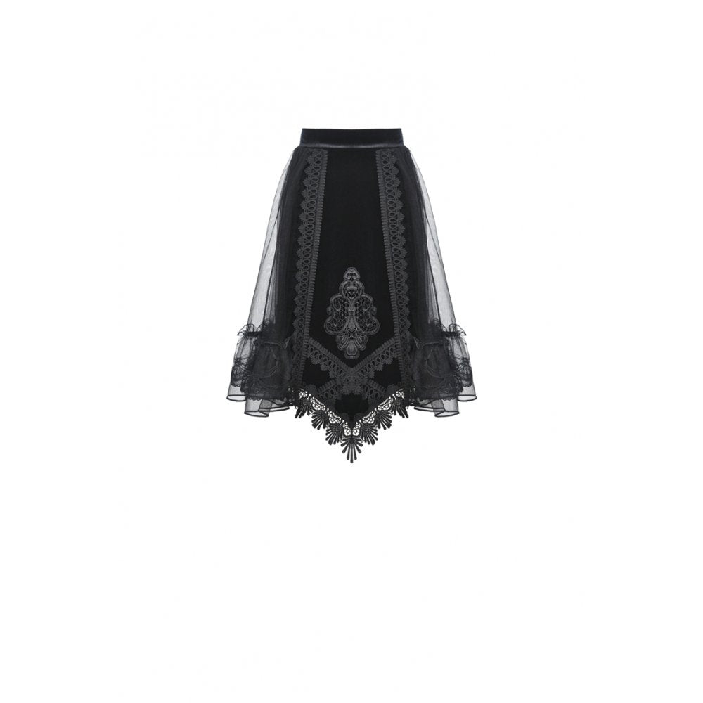 Back view of the Dark in Love Melisandre Skirt revealing the elegant fit and design, perfect for gothic gatherings.
