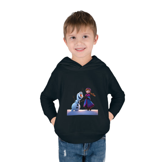 Elegant Girls Olaf Frozen Hoodie showcasing delightful imagery of Olaf alongside Anna, designed for ages 2 to 5 years, ideal for a stylish winter wardrobe.