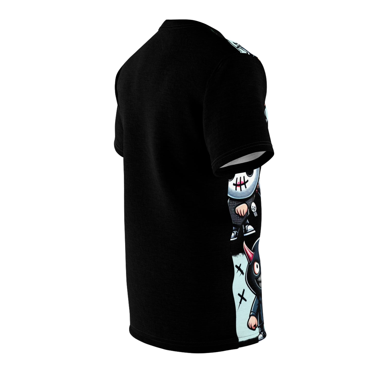 Detailed view of the original artwork on the Spooky Doodles McHauntley T-Shirt by Dazzling Dreams Studio, featuring exaggerated cartoon villains and striking details.