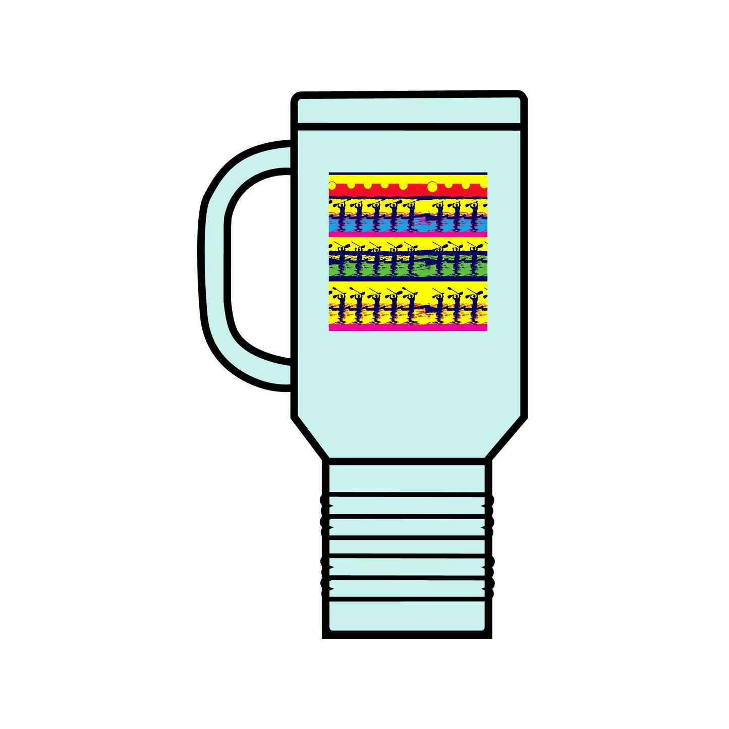 Fantasy Paddleboarding Insulated Travel Mug featuring a vibrant and whimsical design, showcasing paddleboarders against a colourful backdrop. This luxurious 40oz stainless steel travel mug is ergonomically designed and leak-proof, perfect for maintaining the ideal temperature of your beverages during outdoor adventures.