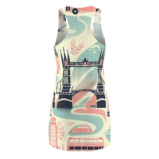 Stylish comfort embodied in the Pastel London Landmarks Racerback Dress, showcasing vibrant pastel colours reminiscent of London’s famous landmarks.