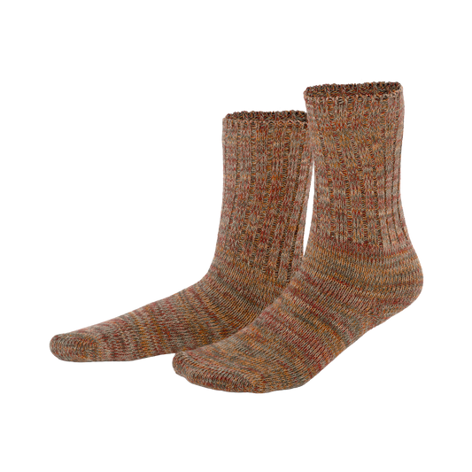 Close-up of luxury organic cotton mouline knit socks highlighting the intricate knit pattern and premium quality yarns.