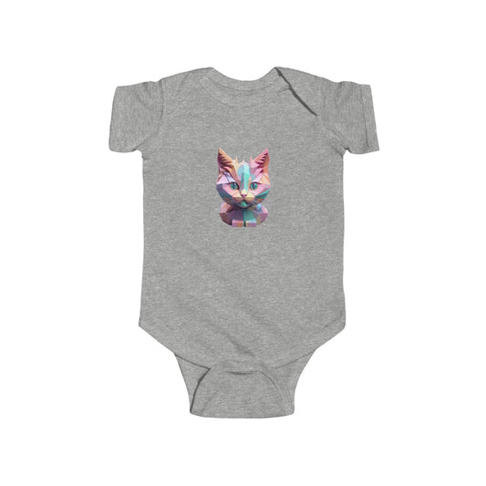 Luxury Kitten Bodysuit in grey, featuring an artistic geometric kitten print, ideal for stylish infant fashion.