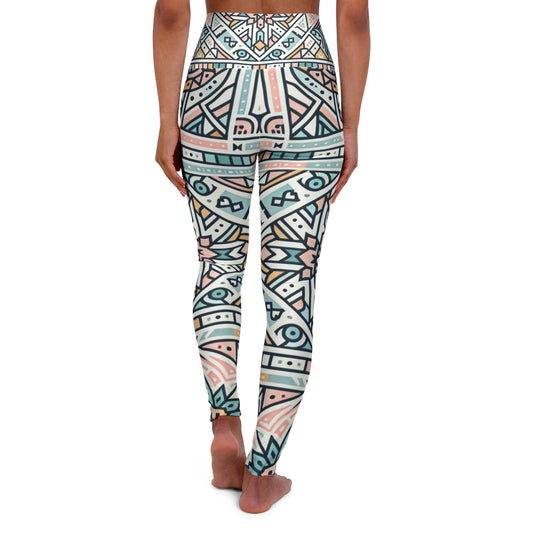 Rear view of Dazzling Dreams Studio Modern Pattern Design Pastel Leggings highlighting the intricate geometric design and pastel colours, ideal for a luxury fitness wardrobe.