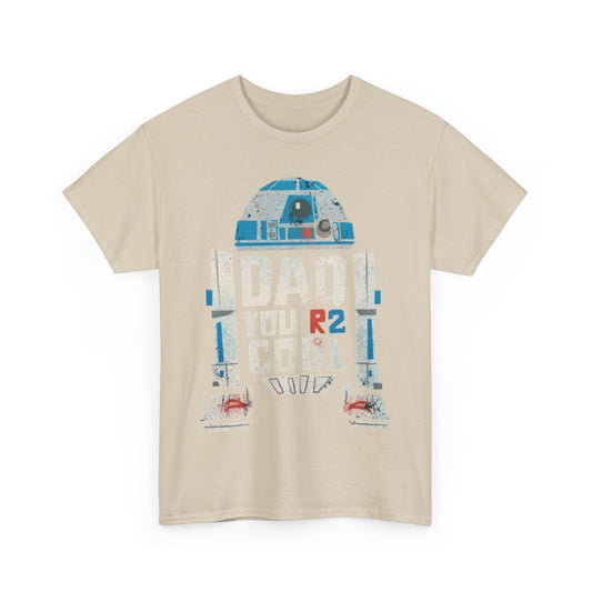 Elegant Star Wars R2-D2 DAD Graphic T-Shirt showcasing a humourous vintage print with the words 'DAD YOU R2 COOL'.